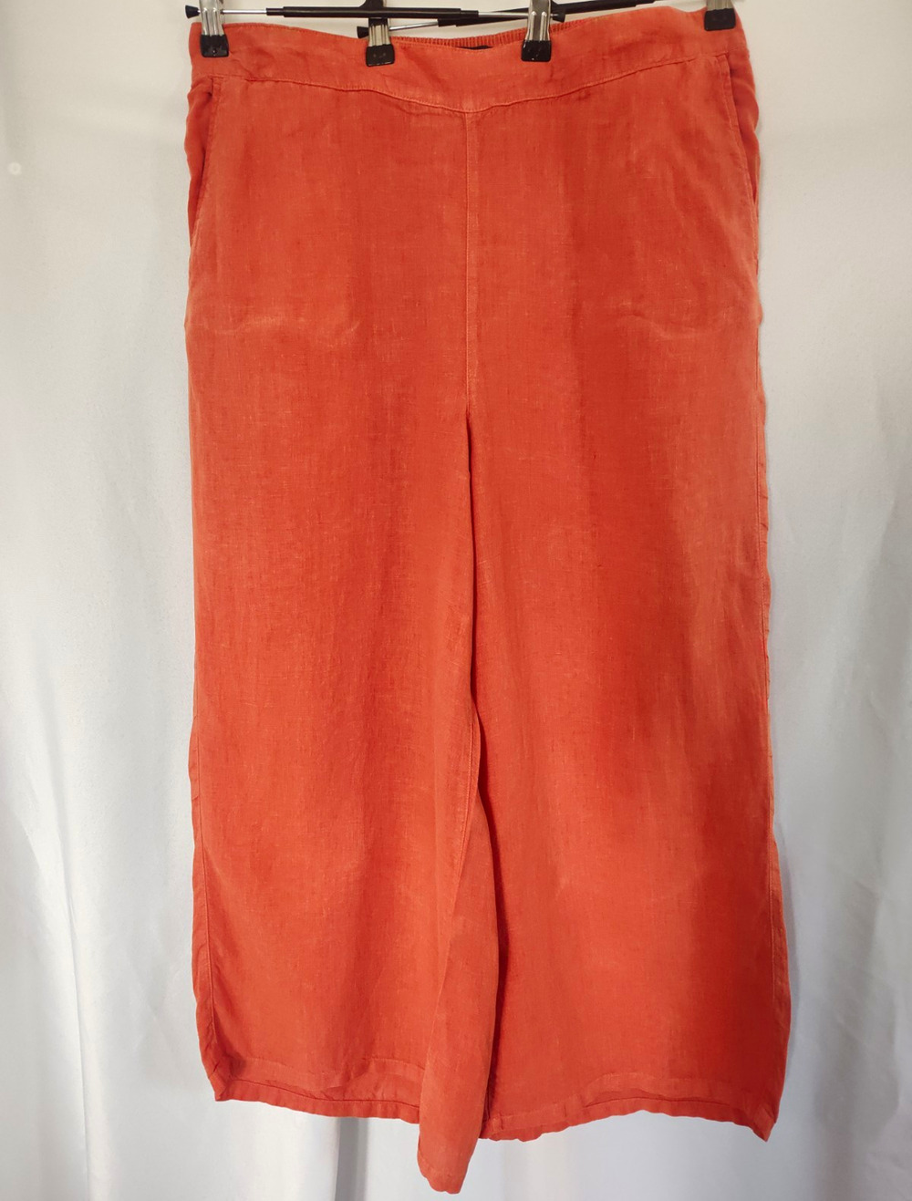 Tahari Women’s XL Orange Solid Linen Cropped Pants Pockets 24.5"